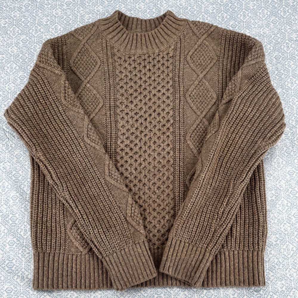 Banana Republic Cable Mockneck Sweater Mushroom Brown Cotton Wool Blend M